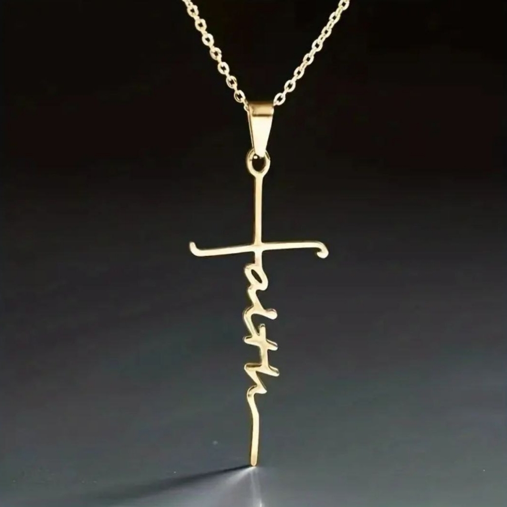 Faith Letter Goldtone Pendant Necklace with Mix Metals on Bell New With Tags